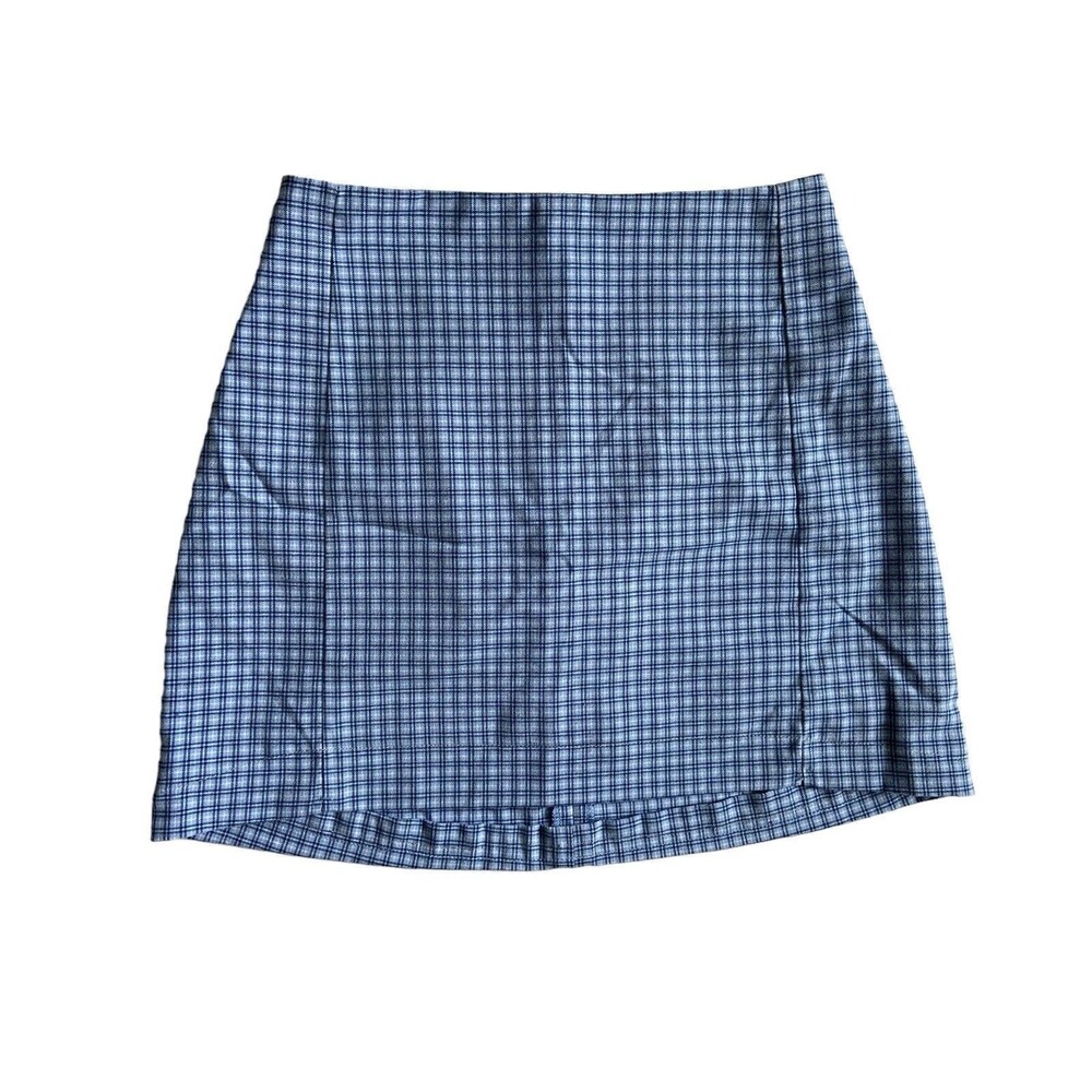 Brandy Melville Women Plaid Mini Skirt Size S Blue Hi Low School Preppy Academia